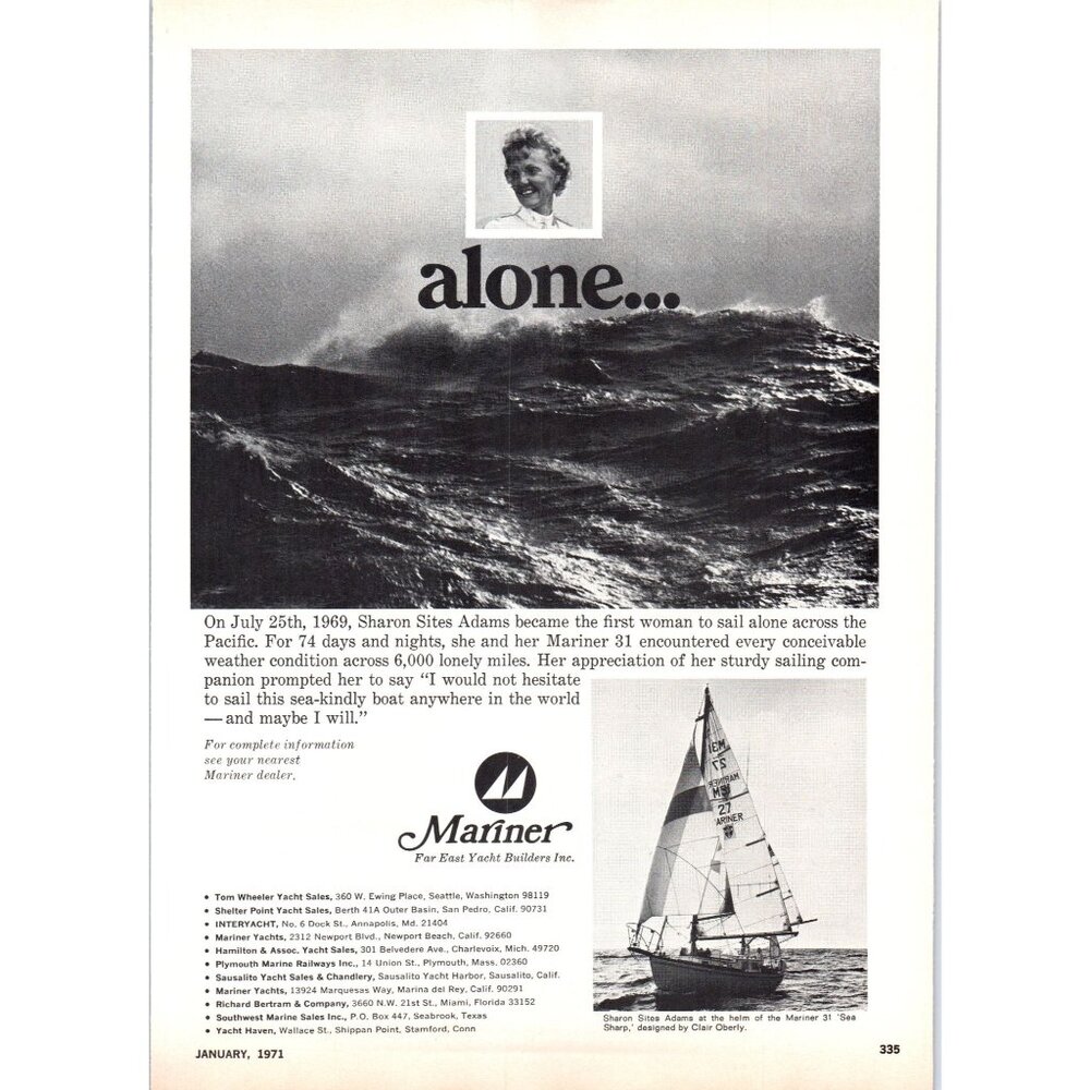 1971 Mariner 31 Sea Sharp Sharon Sites Sailboat Yacht Vintage Print Ad Wall Art